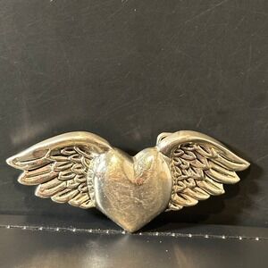 Silver Heart with Wings Belt Buckle Vintage Style Angel Wing Statement Buckle